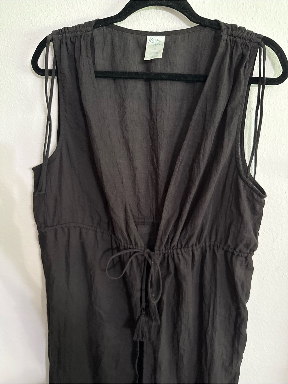 ☀️ Kona Sol • Black Sleeveless Drawstring Maxi Swim Cover Up Dress • Women’s Lg - Picture 7 of 8